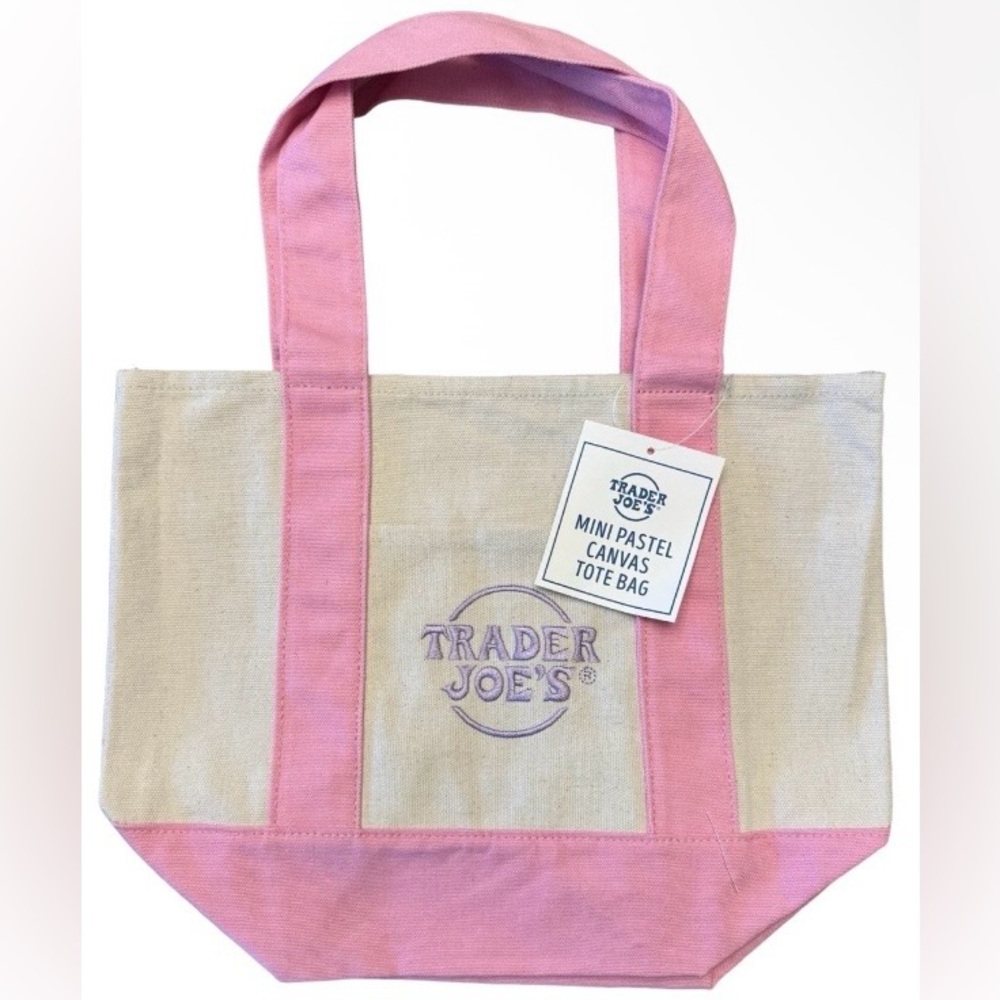 Trader Joe's Mini Pastel Canvas Tote Bag Pink Limited Edition Collectible New